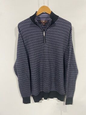 Toscano merino wool Quarter-Zip Men’s Sweater in Navy and Gray